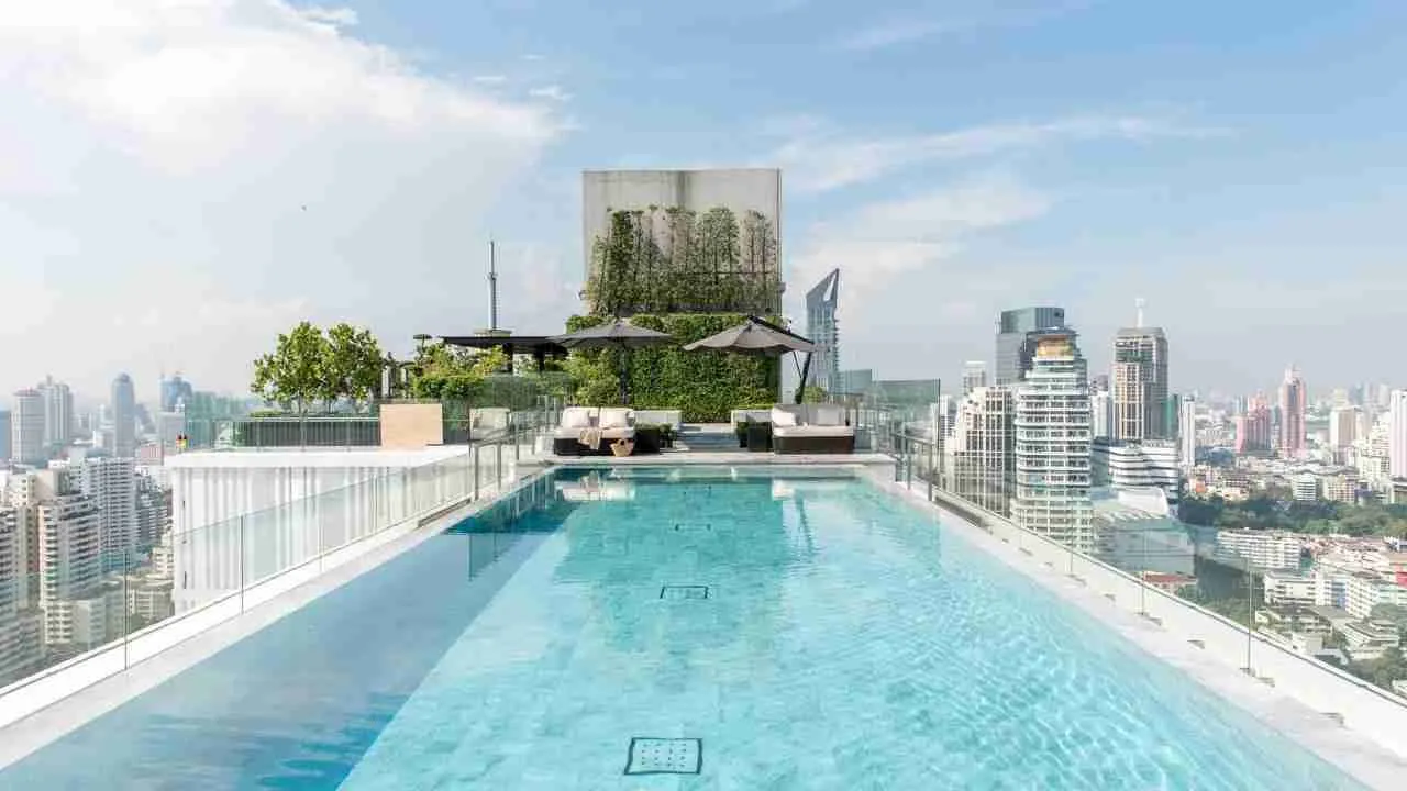 swimming pool rooftop of 137 pillars suites residences in Bangkok Thailand