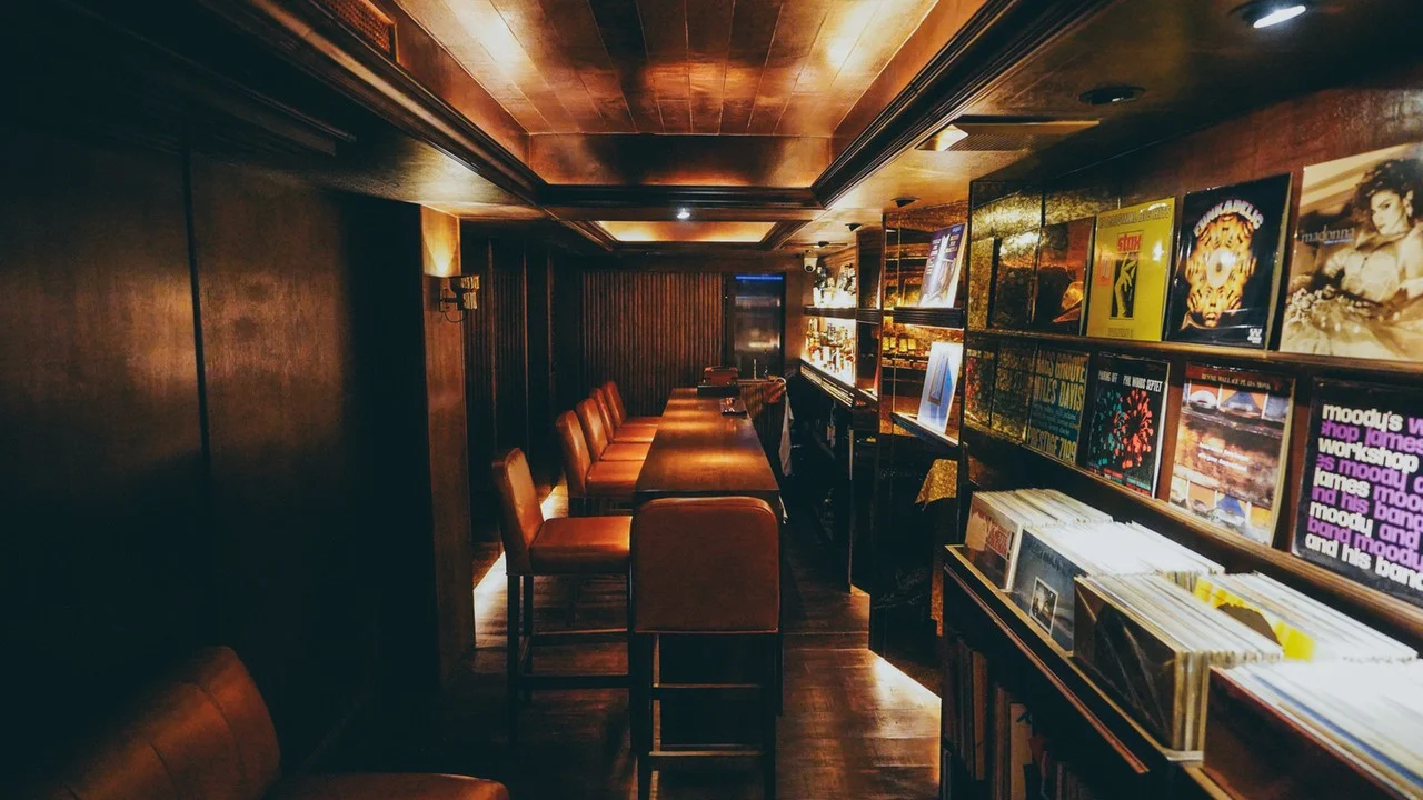 interior of alonetogether bar displaying a vinyl collection