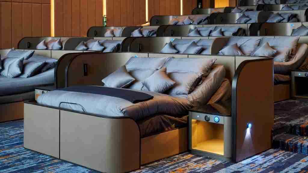 large beds inside a premium luxury cinema in Bangkok