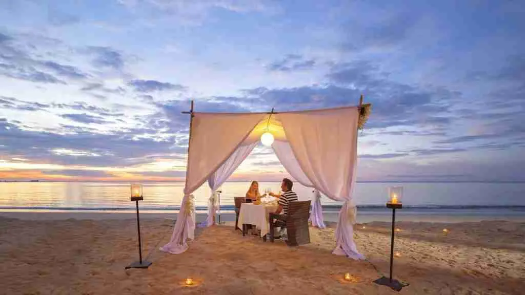 romantic dinner on the beach at Beyond Resort in Khaolak in Thailand