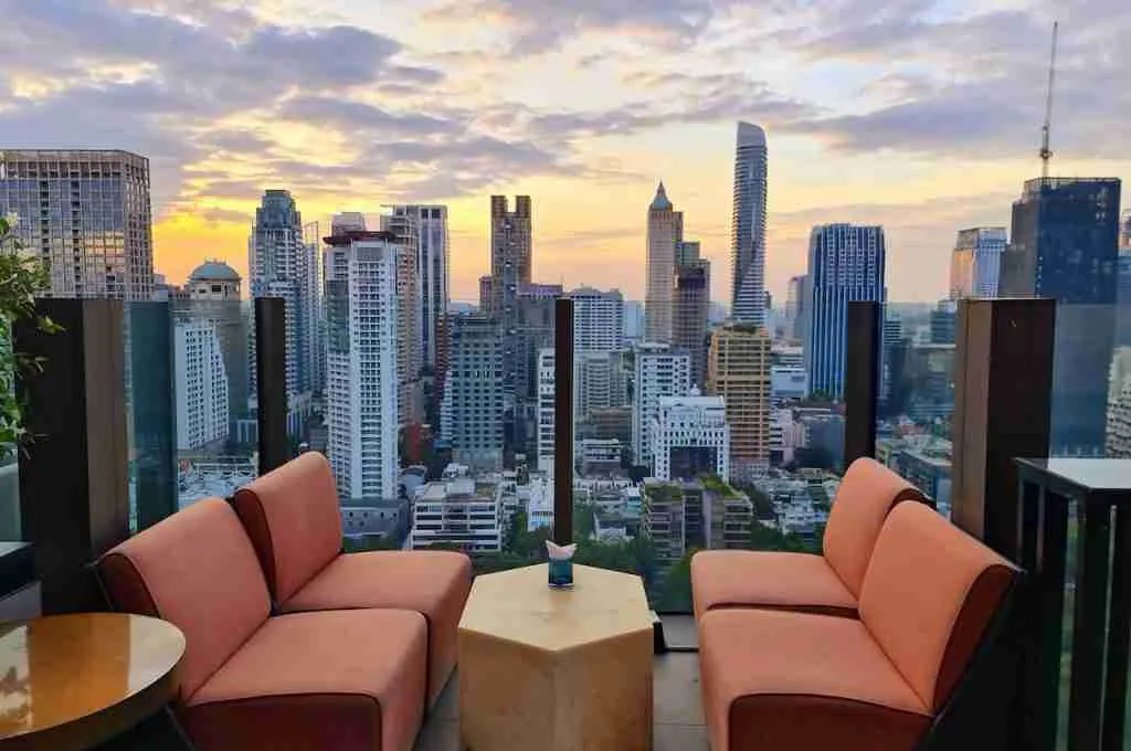 seats at Char rooftop bar in Bangkok Thailand