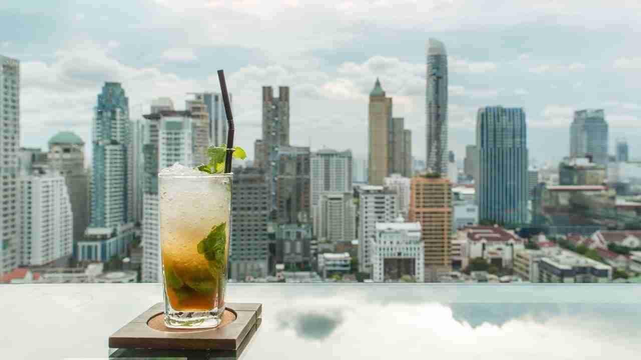 cocktail at a rooftop bar in Bangkok Thailand