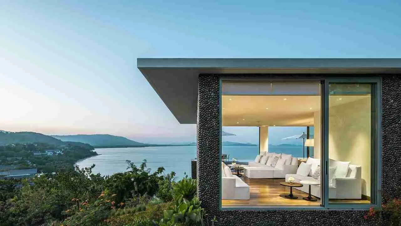 exterior of a villa with sea view at Como Point resort in Yamu Phuket