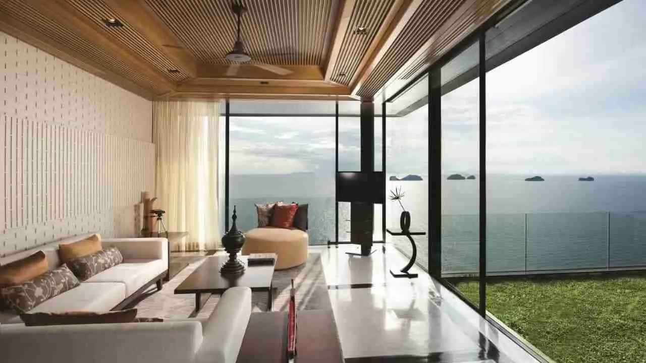 living room with seaview at a villa of Conrad Koh Samui residences in Thailand