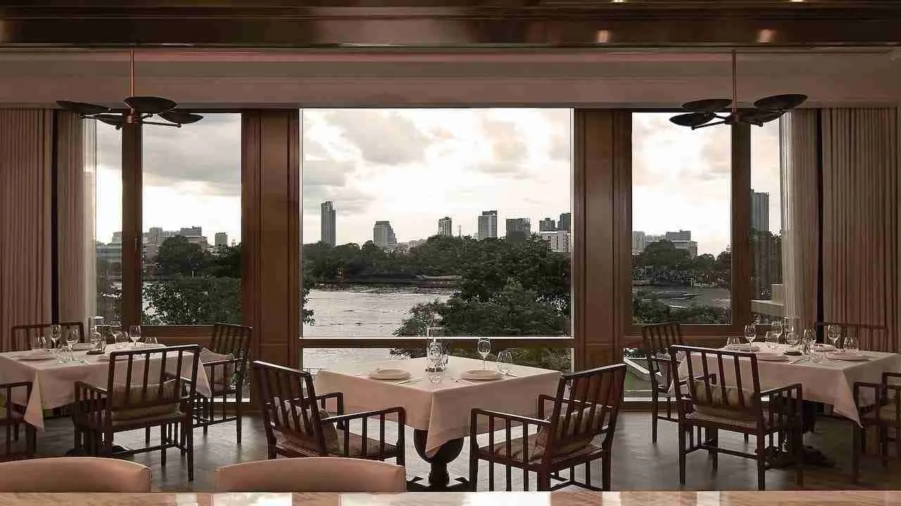 interior of Cote by Maura Colagreco Michelin Star restaurant in Bangkok with river view
