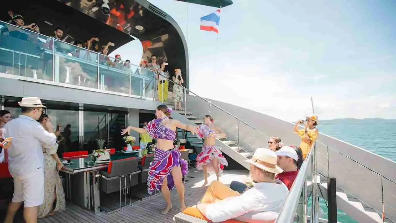 dancers with a boat party on a luxury yacht in Phuket