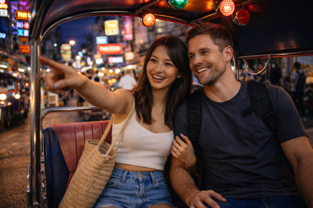 乘坐嘟嘟车游览曼谷夜景