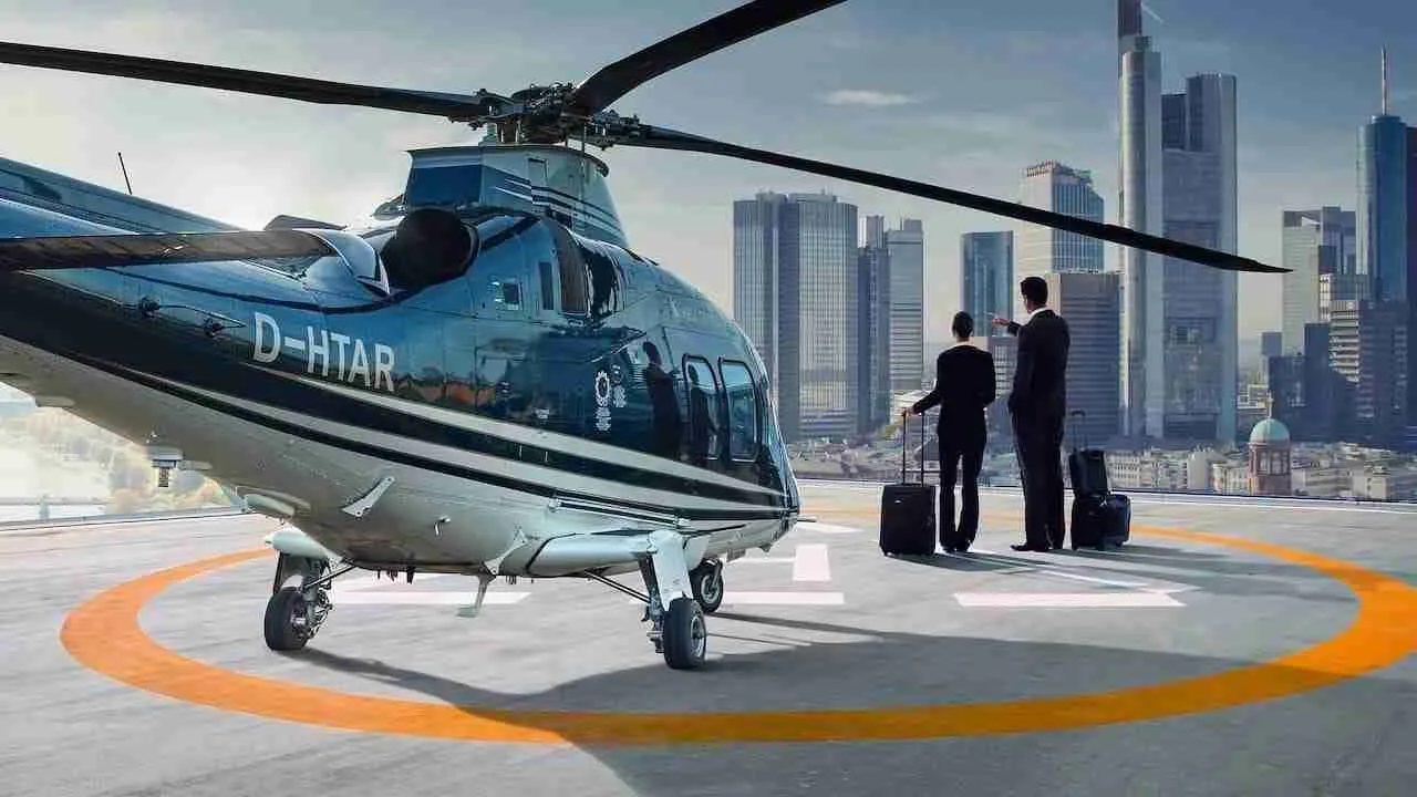 helicopter charter on the helipad of a building in Thailand