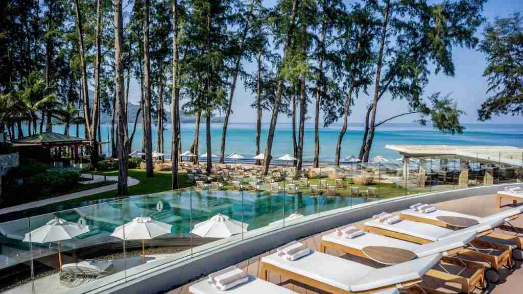 sunbeds and pool of the Intercontinental Phuket Resort in Kamala Beach Thailand