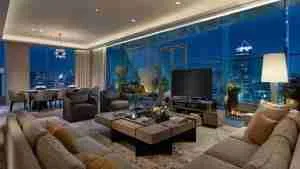 interior of the luxury presidential suite of the park hyatt hotel in Bangkok at night