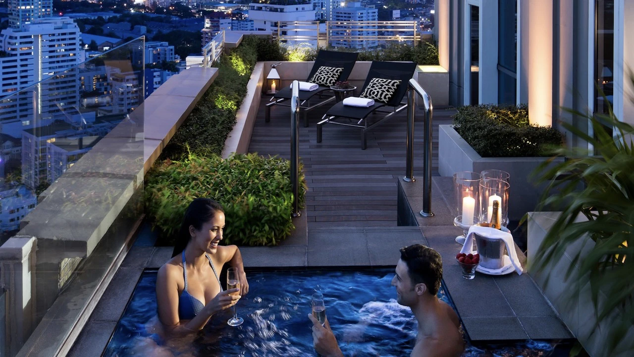 outdoor private jacuzzi in imperial suite at sofitel bangkok sukhumvit