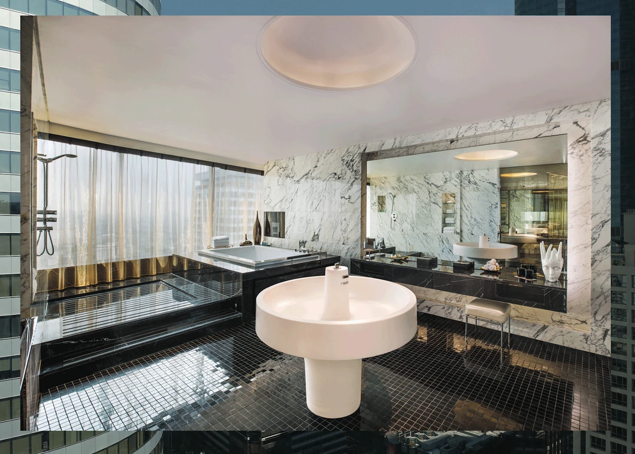 jacuzzi in large bathroom in extreme wow room at w bangkok hotel