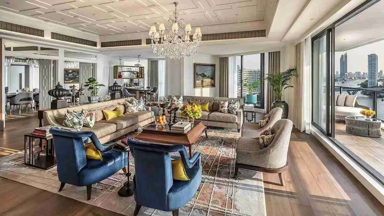 living room of the biggest suite at Mandarin Oriental Bangkok in Thailand