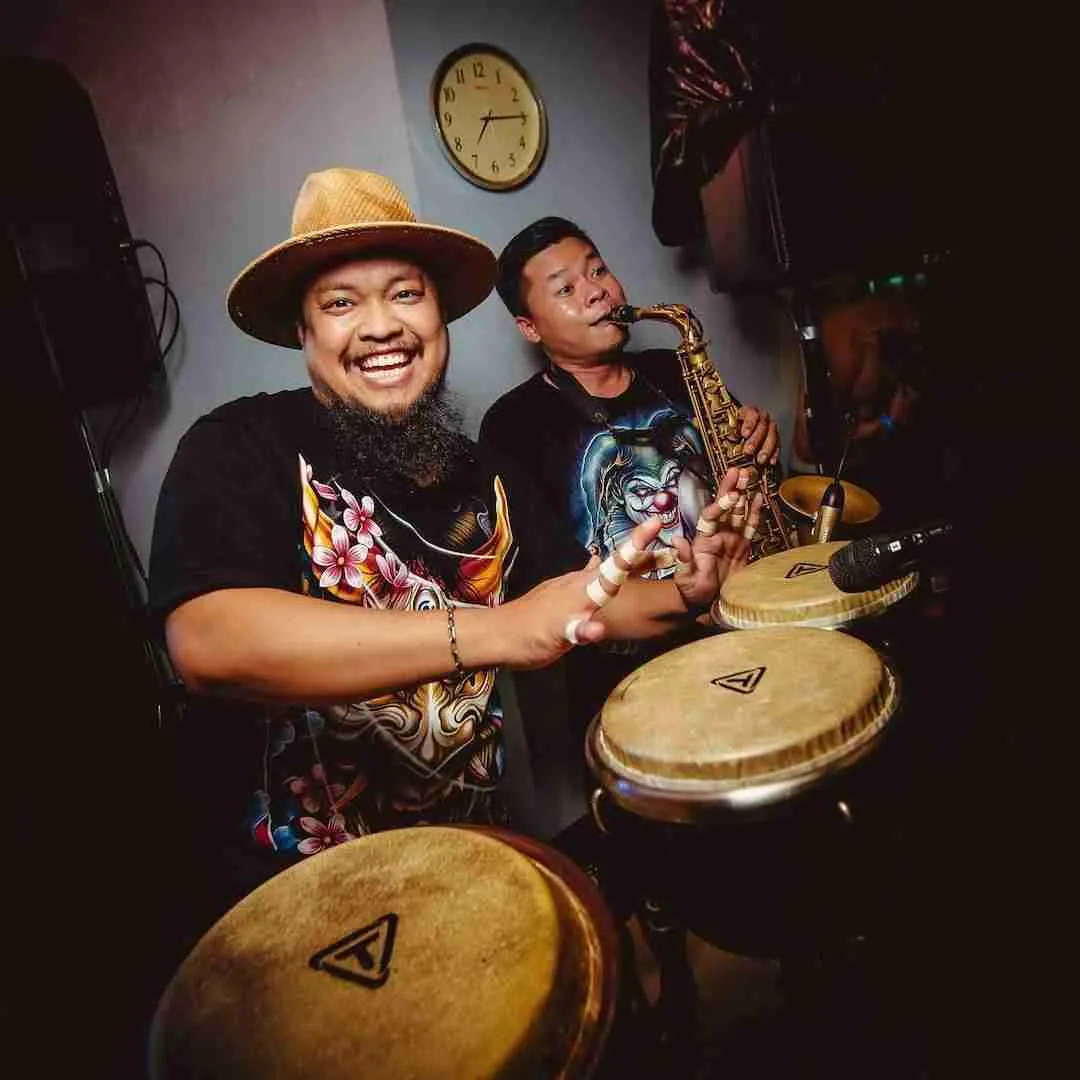 Thai musicians playing percussions at a private party in Bangkok