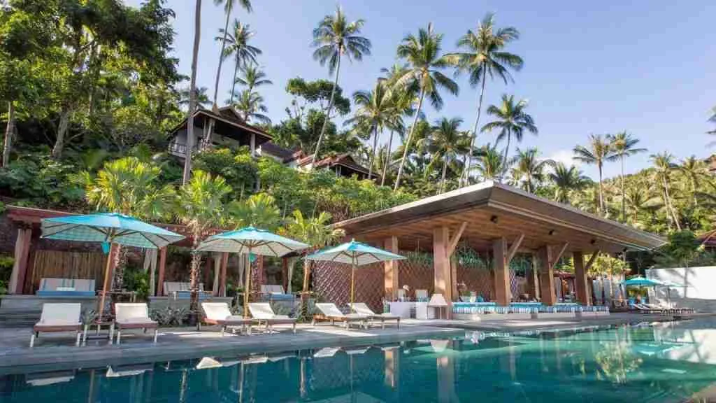 pool area at the Four Seasons resort in Koh Samui Thailand