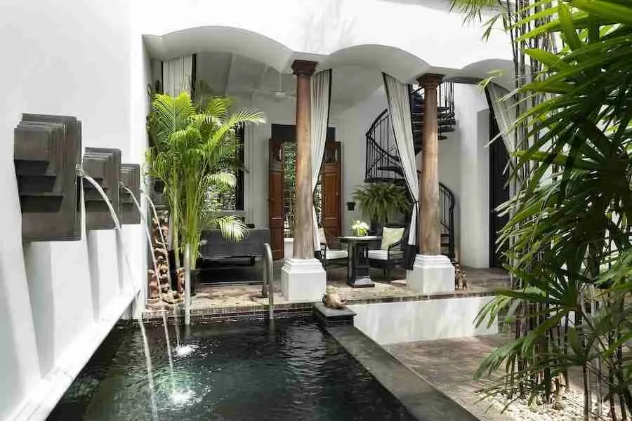 interior of the pool villa river view at The Siam hotel courtyard in Bangkok