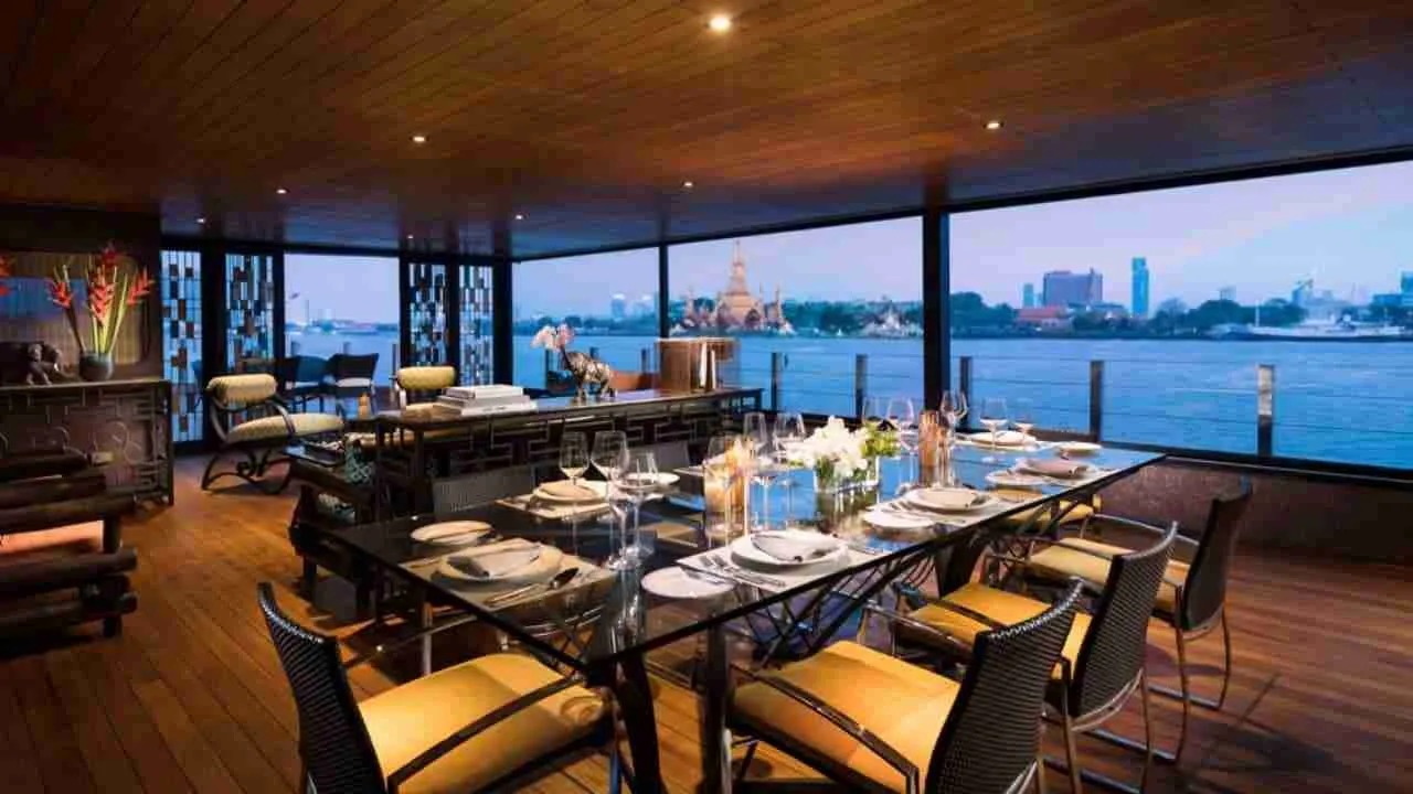 room inside a private dinner cruise boat on the ChaoPhraya river in Thailand