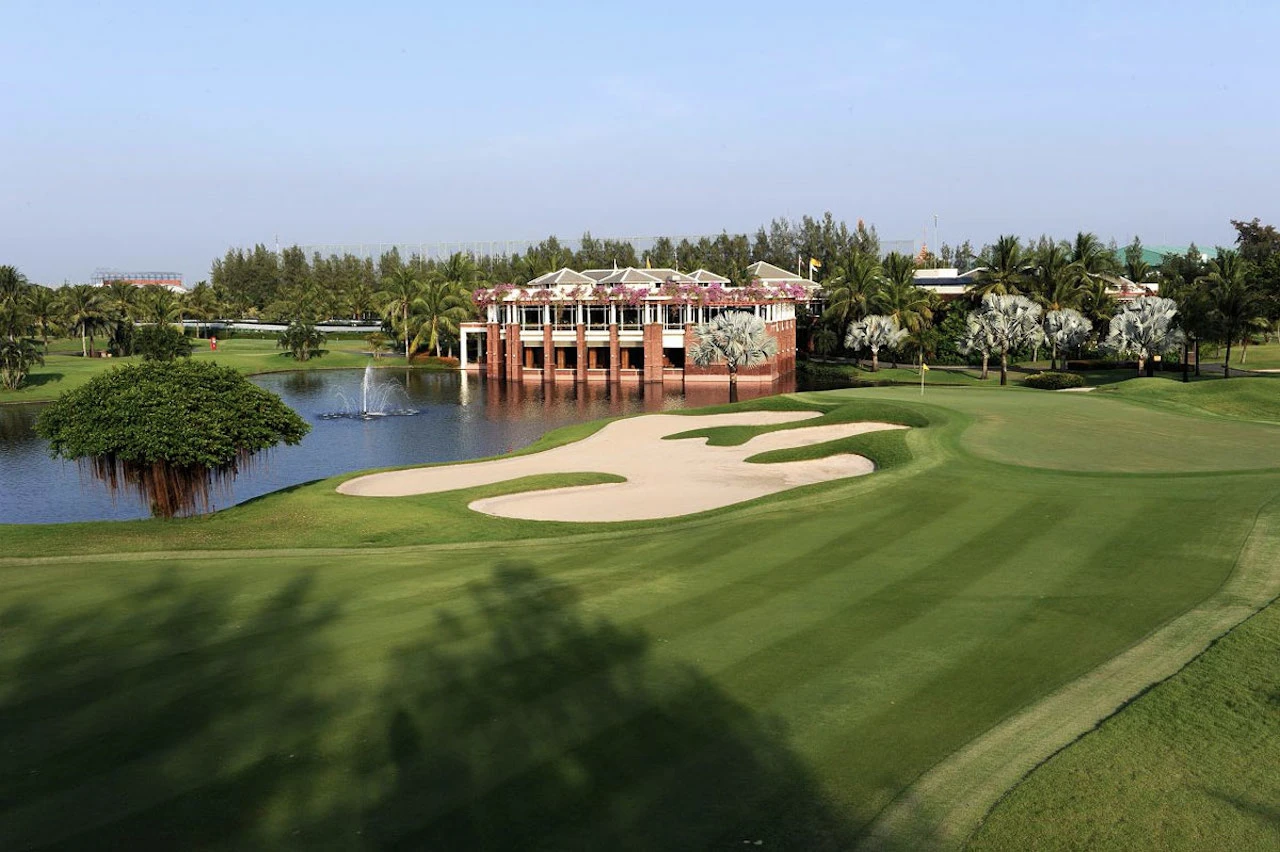 view of the country club surrounded by the course of thai country club, a golf club near bangkok