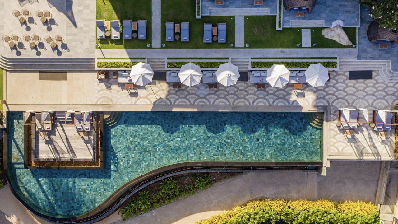 view of the pool at the nest beach club in phuket