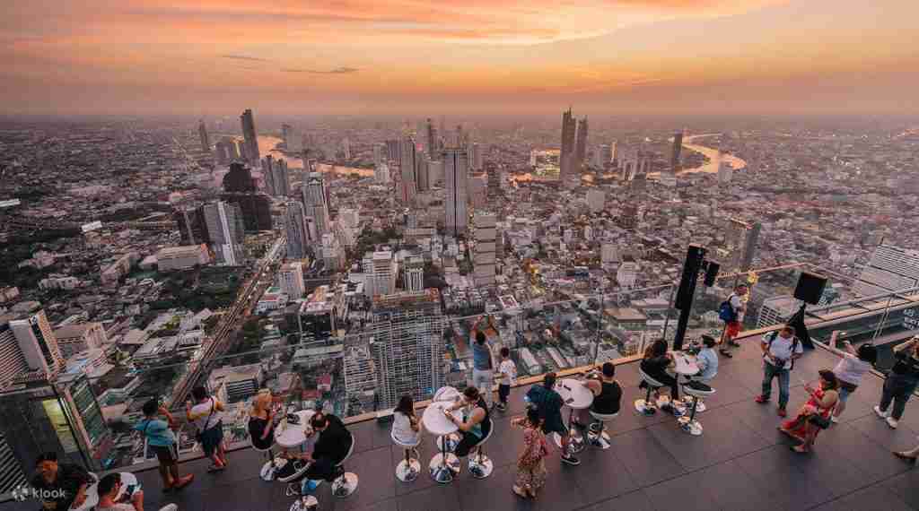 sunset view from above at Mahanakhon rooftop bar in Bangkok