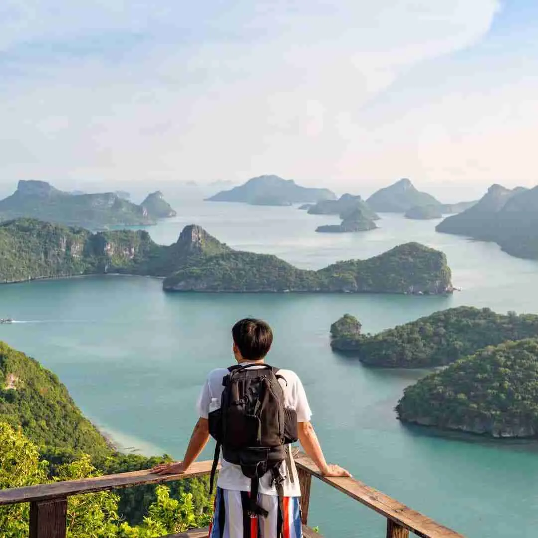 backpacker at a viewpoint in Thailand