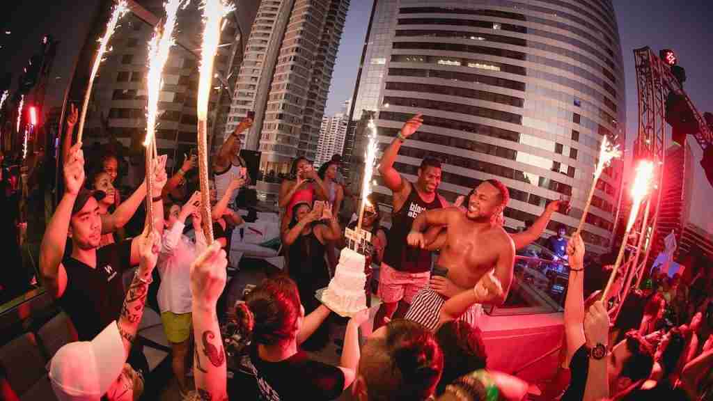VIP service and birthday cake at w Bangkok pool party in Thailand