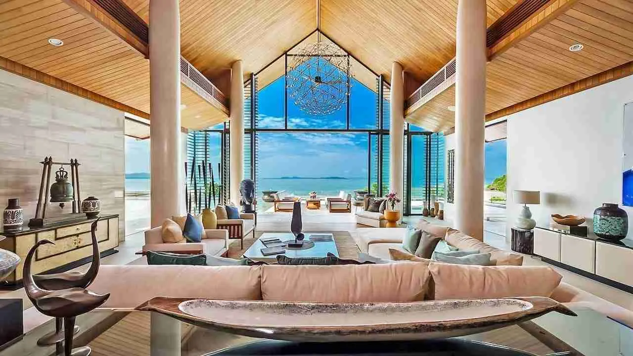 interior of a luxury villa with sea view in Thailand