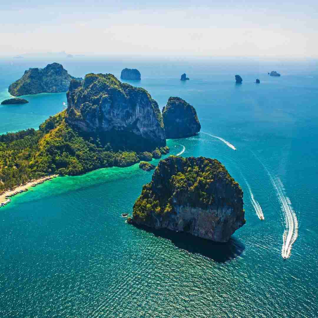 drone shot of a yacht cruise in Phuket Thailand