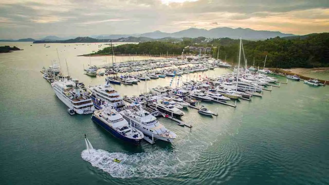 Phuket marina full of yachts and boats for parties